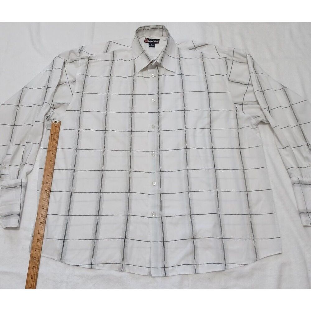 Regal Wear Mens 5XL Button Down Shirt Long Sleeve White Grey Grid Plaid Cotton